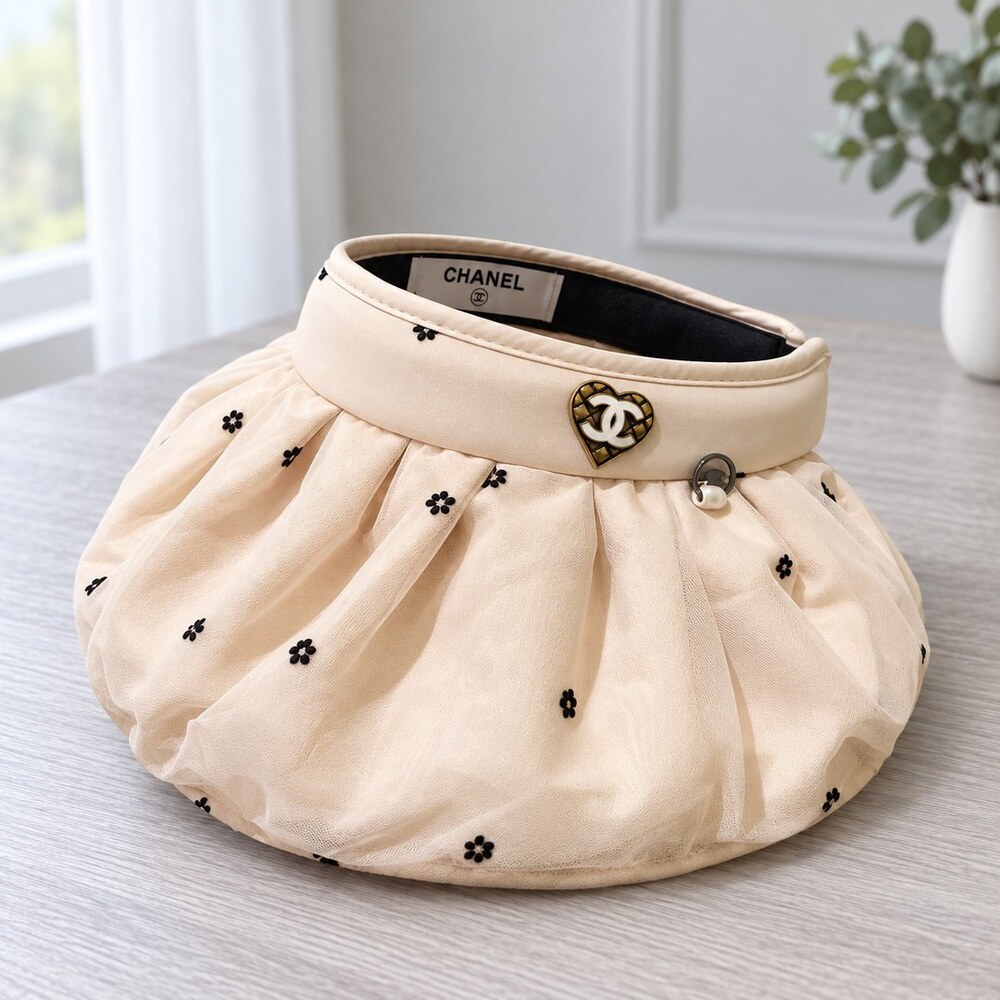 CHANEL Beige Tulle Bow Sun Visor - Picture 4 of 6